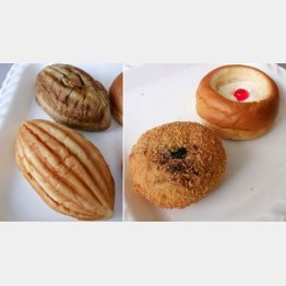 人気商品の牛すじぼっかけパン（右手前）とシャーベットクリーム（右奥）、メロンパン（左）／（Ｃ）日刊ゲンダイ