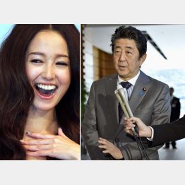 「桜を見る会」に関する事務所補塡を再否定する安倍首相（左は女優の沢尻エリカ）／（Ｃ）共同通信社