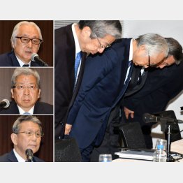 （左上から下に）辞任する日本郵政の長門正真、日本郵便の横山邦男、かんぽ生命の植平光彦の３社長（Ｃ）日刊ゲンダイ