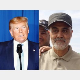 トランプ米大統領（左）と殺害されたソレイマニ司令官（Ｃ）ロイター