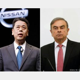 日産の内田社長（左）とゴーン被告（Ｃ）共同通信社
