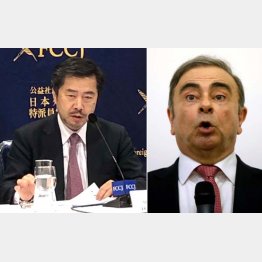 会見する郷原弁護士（左）とゴーン容疑者（Ｃ）ロイター