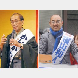 門川候補（左）と追い上げる福山候補（Ｃ）日刊ゲンダイ