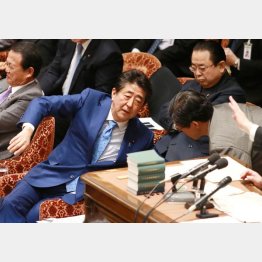 衆院予算委員会で、秘書官の助言を受ける安倍首相（Ｃ）日刊ゲンダイ
