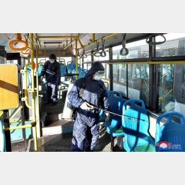 北朝鮮の軍創建記念日（2月8日）には新型コロナウイルスの感染対策作業を報道公開していたが…（Ｃ）朝鮮中央通信＝共同