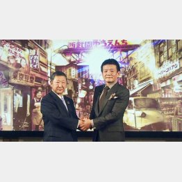 西武HDの後藤社長（左）と森岡毅氏（Ｃ）共同通信社