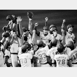 1986年、リーグ優勝を花道に引退した山本浩二（中央奥）／（Ｃ）共同通信社