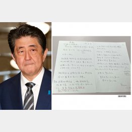 遺族が公表した手記（安倍首相＝左）（Ｃ）日刊ゲンダイ