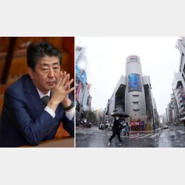今も後手後手（安倍首相、閑散とする東京・渋谷駅前のスクランブル交差点）／（Ｃ）日刊ゲンダイ
