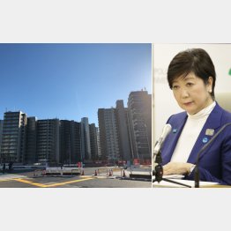 小池都知事（右）の発言に振り回される入居予定者たち（Ｃ）日刊ゲンダイ