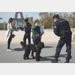 外出許可書をチェックする警官（Ｃ）ロイター／DPA