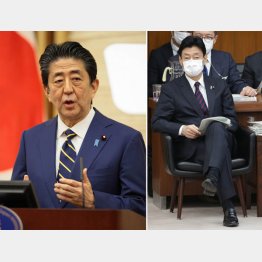 安倍首相の打ち出した１０８兆円のうち、拡散防止や治療に充てるのは極めてほんのわずか（右は西村経済再生担当相）（Ｃ）JMPA