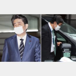 21日、黒川検事長の賭け麻雀について質問される安倍首相（報道陣から逃げるように車に乗り込む黒川検事長＝右）／（Ｃ）共同通信社