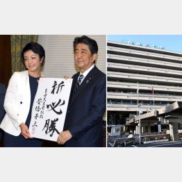 一蓮托生（安倍首相と河井案里参院議員、右は自民党本部）／（Ｃ）日刊ゲンダイ