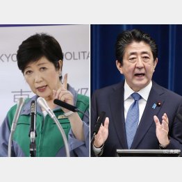 強いリーダーシップは保身のときだけ発動（右から、安倍首相と小池都知事）／（Ｃ）日刊ゲンダイ