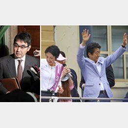参院選選挙当時、河井案里候補の応援にかけつけた安倍首相（左は河井克行前法相）／（Ｃ）共同通信社