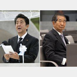 安倍首相（左＝共同）と石原慎太郎元東京都知事（Ｃ）日刊ゲンダイ