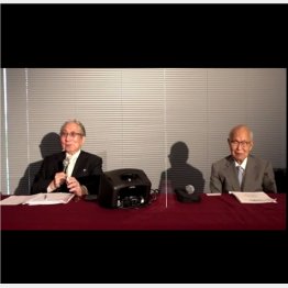 機構代表の西原春夫氏（左）と代表代理の有馬朗人氏（オンライン会見より）