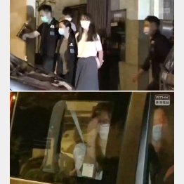 手には白い布？（上）とみずから髪を触る（下）周庭氏（ともにユーチューブから）