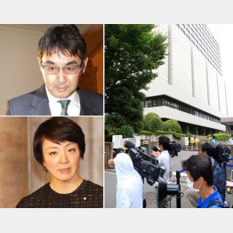 25日東京地裁に、河井克行・案里夫妻（左）の初公判に集まった報道陣ら（Ｃ）日刊ゲンダイ
