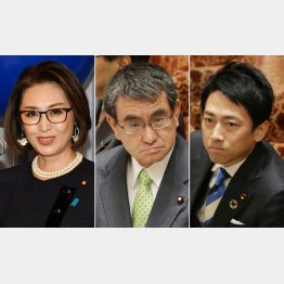 神奈川県連所属の（左から）三原じゅん子参院議員、河野太郎防衛相、小泉進次郎環境相（Ｃ）日刊ゲンダイ