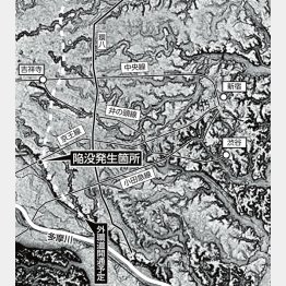 外環道開通ルート周辺地域の高低図
