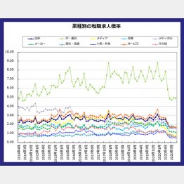業種別の転職求人倍率（提供doda）
