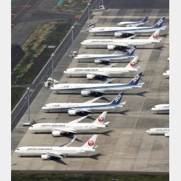 羽田空港の駐機場に並ぶ旅客機（Ｃ）共同通信社