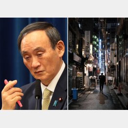 飲食店への罰則「反対」が52％（菅首相、すっかり灯が消えた東京・新橋の飲食店街）／（Ｃ）日刊ゲンダイ