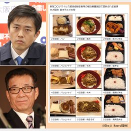 写真①ハイカロリーな”ヘビーローテーション”（左は上から、大阪の吉村府知事と松井市長）／（Ｃ）日刊ゲンダイ