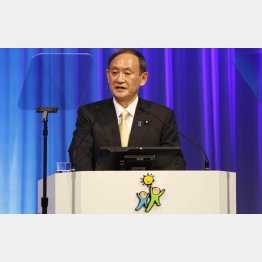 「先頭に立って戦い抜く」（自民党大会であいさつをする菅首相）／（Ｃ）JMPA