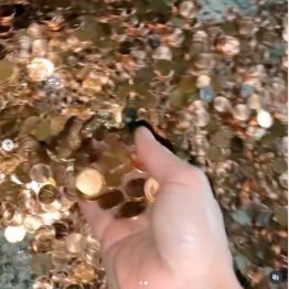 ベトベトの１セント硬貨の山（オリビアさんのインスタグラムから）