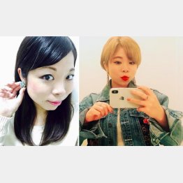 ロングヘア時代の林知佳さん（左）。今では自由に金髪（提供写真）