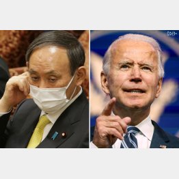 「参勤交代」と批判されても訪米（菅首相とバイデン米大統領）／（Ｃ）日刊ゲンダイ