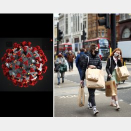 感染の広がりやすさは従来型より1・32倍も高い（英国ロンドンの街＝右、新型コロナ変異種「N501Y」のイメージ（C）MAM／CDC）／（Ｃ）ロイター