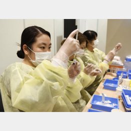 新型コロナウイルスワクチン接種の準備をする薬剤師（Ｃ）共同通信社