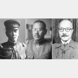 左から、小畑敏四郎、岡村寧次、東條英機（Ｃ）共同通信社