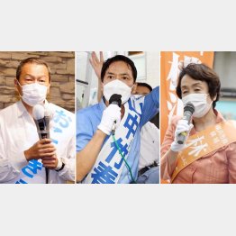 横浜市長選は山中候補（中央）が先行する展開（小此木候補＝左、林・現横浜市長＝右）／（Ｃ）日刊ゲンダイ