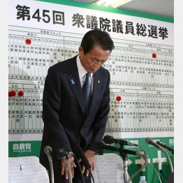 2009年8月、衆院選での自民党敗北を受け党総裁の辞任表明する麻生首相（当時）／（Ｃ）日刊ゲンダイ
