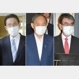 全員「手前」のことだけ（左から岸田前政調会長、菅首相、河野規制改革担当相）／（Ｃ）日刊ゲンダイ