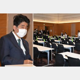 原発増強派は危機感を強めている（自民党「脱炭素社会実現と国力維持・向上のための最新型原子力リプレース推進議員連盟」に出席する安倍前首相）／（Ｃ）日刊ゲンダイ