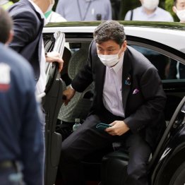 杖をついて歩行（岸信夫防衛相）／（Ｃ）日刊ゲンダイ