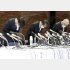 12月10日に行われた謝罪会見（左から日本大学、加藤直人理事長、渡邊武一郎副学長、長倉澄監事）（Ｃ）日刊ゲンダイ