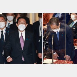 調査しろ！（岸田首相、右は、国交省による統計データ書き換えに関し陳謝する斉藤鉄夫国土交通相＝15日）／（Ｃ）日刊ゲンダイ