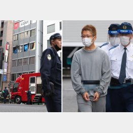 「閉塞感」の末の凶行か（大阪のクリニック放火事件現場＝左）、京王線刺傷事件で逮捕された服部容疑者（Ｃ）日刊ゲンダイ
