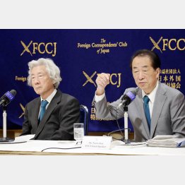 元首相5人の連名でも…（会見する小泉純一郎元首相と菅直人元首相＝右）／（Ｃ）日刊ゲンダイ