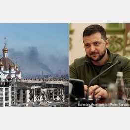覚悟を決めたのか（ウクライナのゼレンスキー大統領。依然、砲撃を受ける東部マリウポリ市＝左）／（Ｃ）ロイター