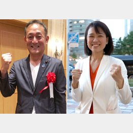 “合同”なのにそれぞれが自前の街宣車で参加し…（左から、立憲民主の斎藤嘉隆、国民民主の伊藤孝恵両候補）／（Ｃ）日刊ゲンダイ