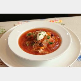 メイン料理はウクライナを代表する家庭料理の「ボルシチ」／（Ｃ）日刊ゲンダイ
