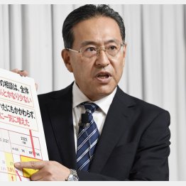 4日、会見に臨んだ旧統一教会の勅使河原秀行本部長（Ｃ）共同通信社